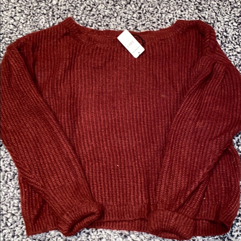 Express red sweater, slight balloon sleeves